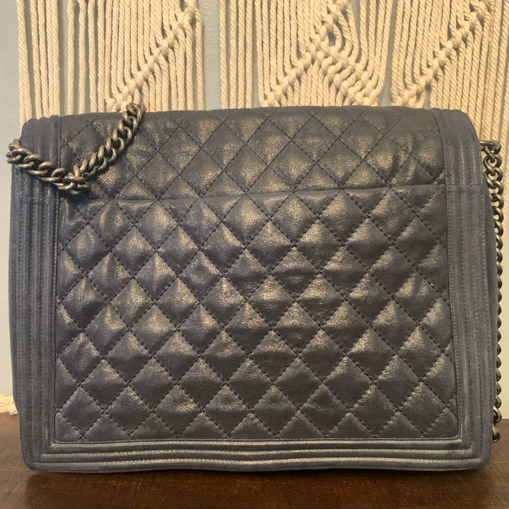 Chanel Blue Quilted Iridescent Leather XL Boy Bag - Picture 3 of 7